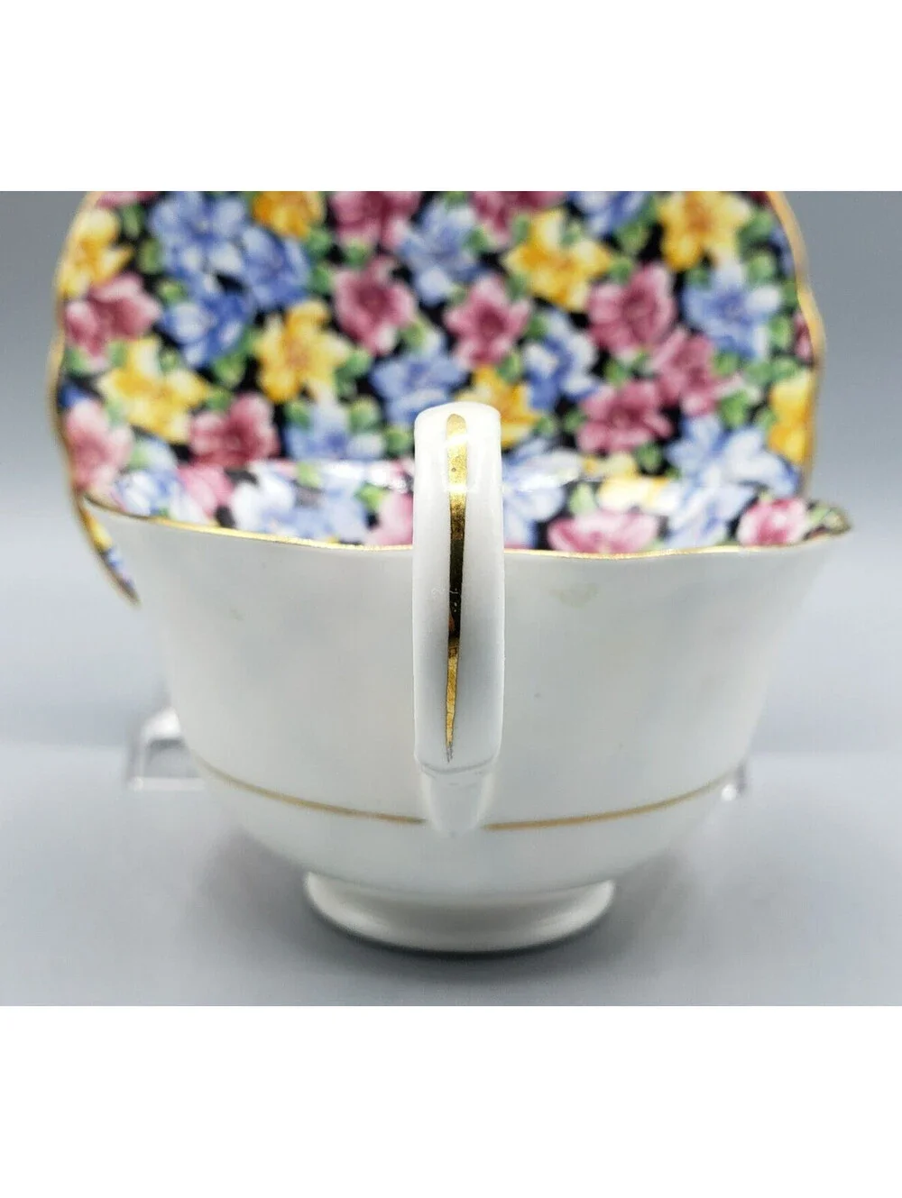 Vtg Radfords Teacup & Saucer Chintz Bone China England 8561 Pink Blue Yellow